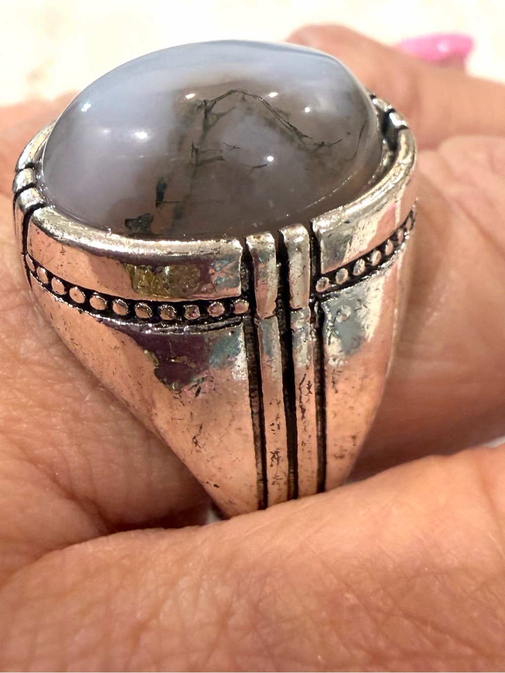 Gray Agate Statement Ring size 10.5